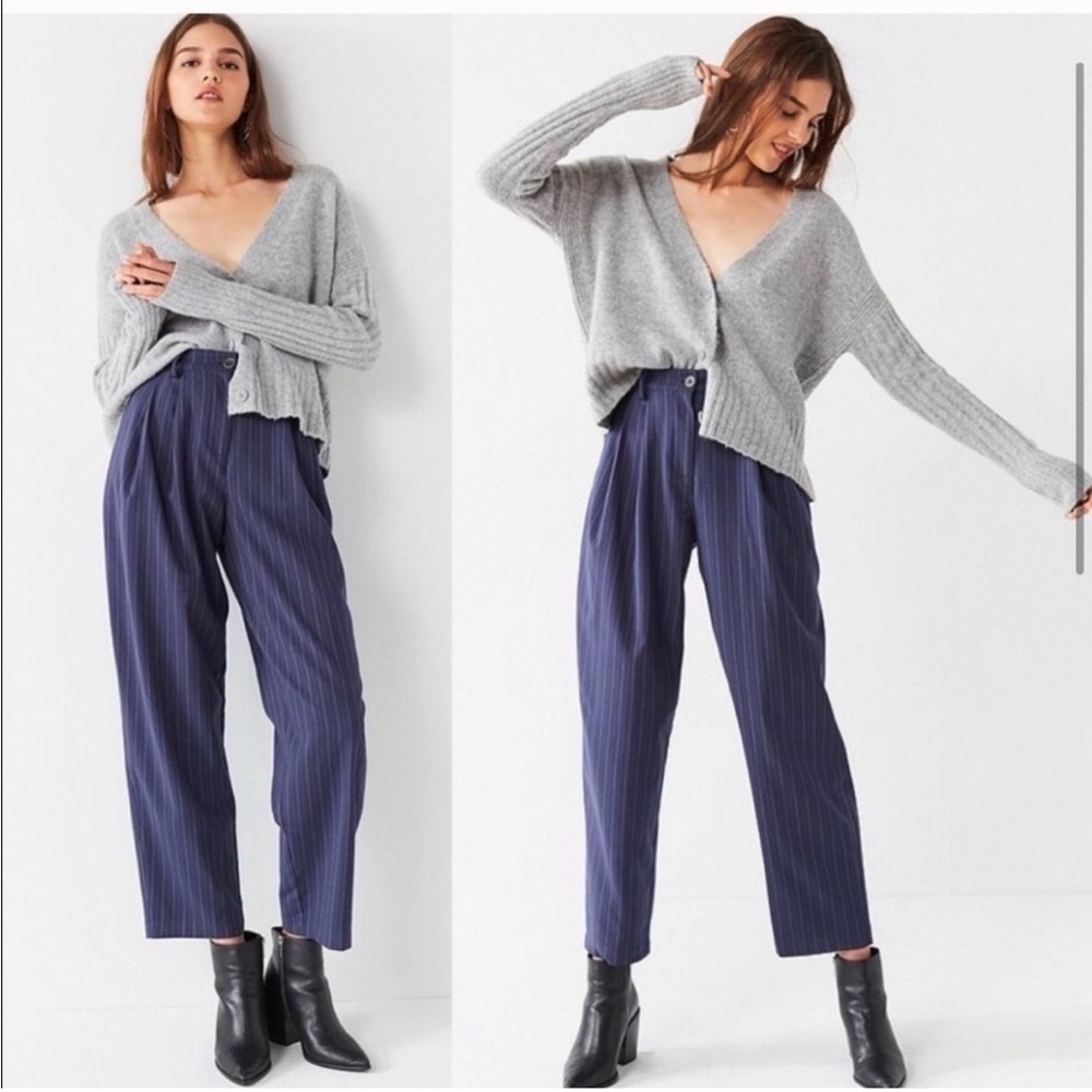 Urban Outfitters- High Waisted Pin Striped Blue Trousers- Size 2